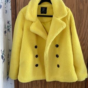 New York & Company Yellow Teddy Peacoat Jacket
